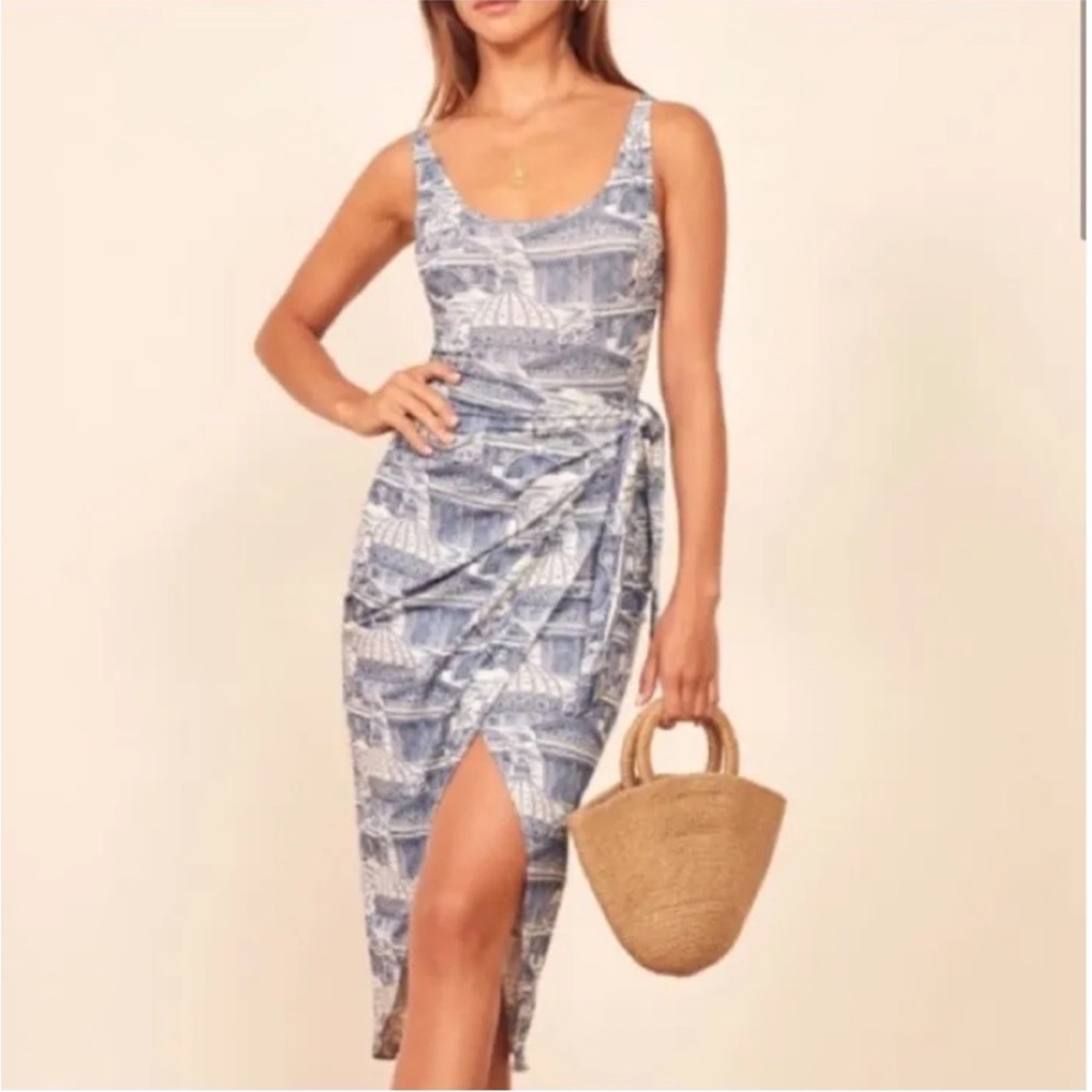 Reformation Blue Kaila Wrap Dress in Romanesque